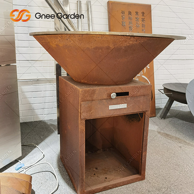 Warna Rusty Outdoor BBQ Grills Arang Perokok Dengan Piring Masak Bulat Diameter 100cm