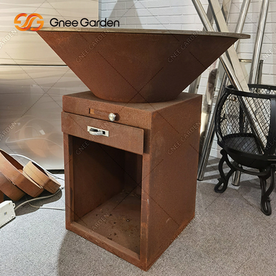 Corten Steel Outdoor Cooking Grills Fire Pit Dengan BBQ Grill Lapisan Karat Makan Di Luar