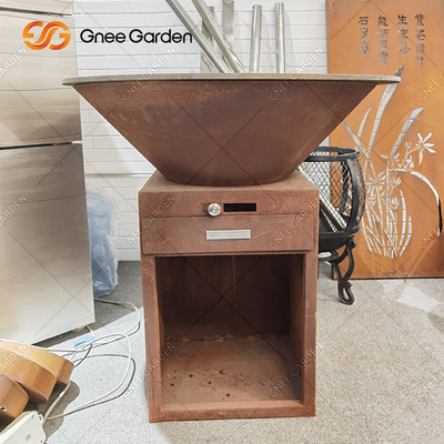 Corten Steel Outdoor Cooking Grills Fire Pit Dengan BBQ Grill Lapisan Karat Makan Di Luar
