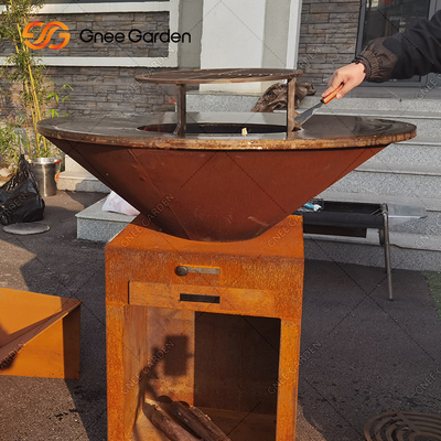 Garden Rust Corten Steel Outdoor Cooking Grills Fire Pit BBQ Grill Layanan Pengemasan