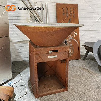 Pembakaran Kayu Corten Steel Outdoor BBQ Table Fire Pit Arang Barbekyu Grill