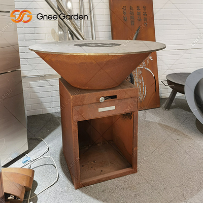 Pembakaran Kayu Corten Steel Outdoor BBQ Table Fire Pit Arang Barbekyu Grill