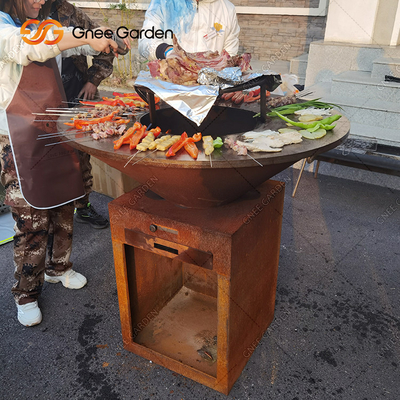 Outdoor Corten Steel Garden Fire Pit BBQ Cooking Plate Pemanggang Memasak Luar Ruangan