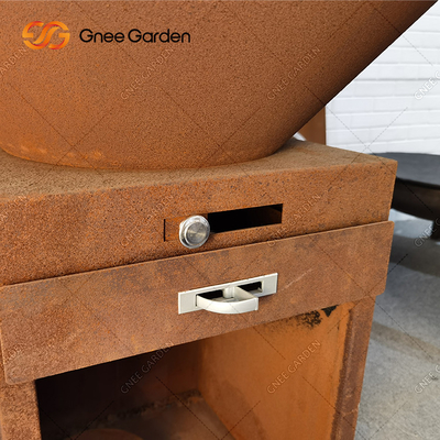 Warna Rusty Outdoor BBQ Grills Arang Perokok Dengan Piring Masak Bulat Diameter 100cm