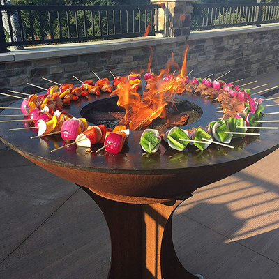 Arang Barbeque Grill Outdoor Corten Steel Fire Pit BBQ Dengan Cooking Grill