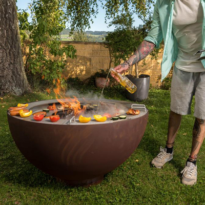 1000mm Outdoor Corten Steel Fire Pit BBQ Dengan Cincin Panggangan yang Disesuaikan