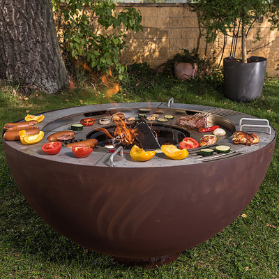 1000mm Outdoor Corten Steel Fire Pit BBQ Dengan Cincin Panggangan yang Disesuaikan