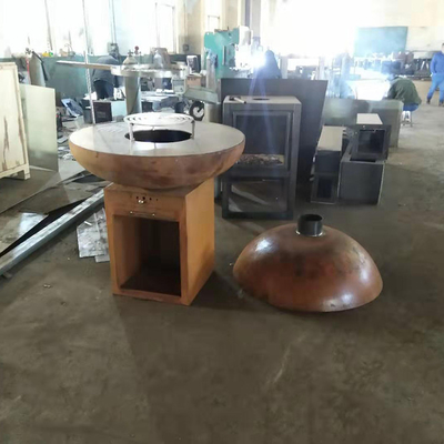 Modern Charcoal Rusty Finish Corten Steel Fire Pit Untuk Memasak BBQ Dapur Luar Ruangan
