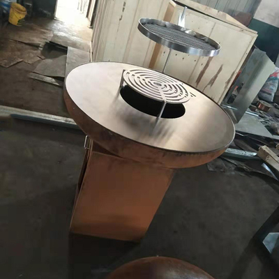 Modern Charcoal Rusty Finish Corten Steel Fire Pit Untuk Memasak BBQ Dapur Luar Ruangan
