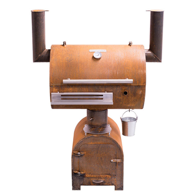 Outdoor Corten Steel BBQ Fire Grill Arang Perokok Dengan Lingkaran Plancha Grill Plate
