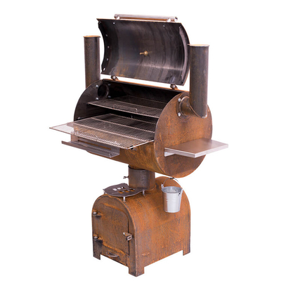 Outdoor Corten Steel BBQ Fire Grill Arang Perokok Dengan Lingkaran Plancha Grill Plate