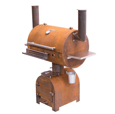Outdoor Corten Steel BBQ Fire Grill Arang Perokok Dengan Lingkaran Plancha Grill Plate
