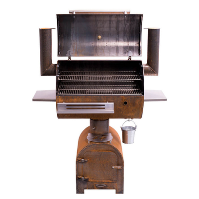 Outdoor Corten Steel BBQ Fire Grill Arang Perokok Dengan Lingkaran Plancha Grill Plate
