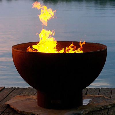 Pembakaran Kayu Corten Steel Round Fire Pit Untuk Berkemah Di Luar Ruangan