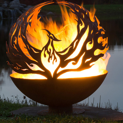 Phoenix Pattern Design Rusty Outdoor Metal Fire Ball di Corten Steel