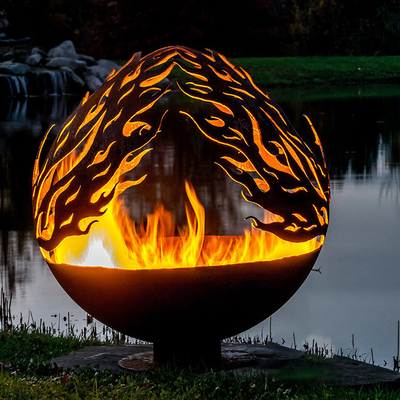 Phoenix Pattern Design Rusty Outdoor Metal Fire Ball di Corten Steel