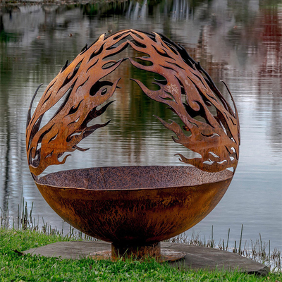 Phoenix Pattern Design Rusty Outdoor Metal Fire Ball di Corten Steel