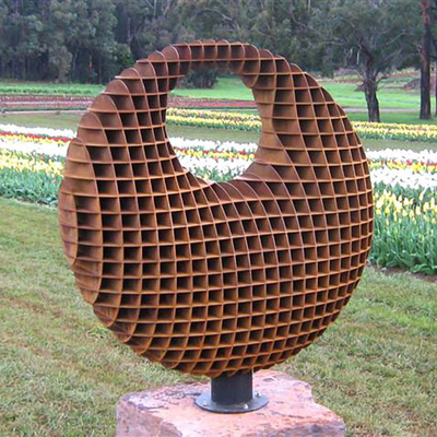 Patung Taman Logam Besar Corten Steel Dengan Bentuk Orb Tiga Dimensi