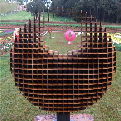 Patung Taman Logam Besar Corten Steel Dengan Bentuk Orb Tiga Dimensi