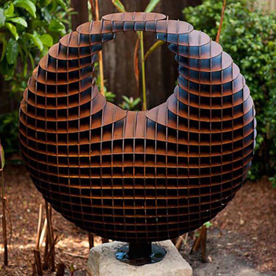 Patung Taman Logam Besar Corten Steel Dengan Bentuk Orb Tiga Dimensi