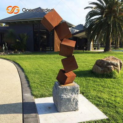 Bahaya Blok Patung Baja Corten Patung Taman Logam Berkarat Untuk Rumput