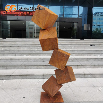 Bahaya Blok Patung Baja Corten Patung Taman Logam Berkarat Untuk Rumput