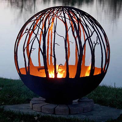 Pembakaran Kayu Luar Ruangan Corten Steel Sphere Fire Pit Round Custom