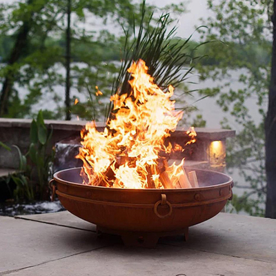 37 Inch Pelapukan Baja Round Steel Fire Pit Portable Camping Anglo Outdoor