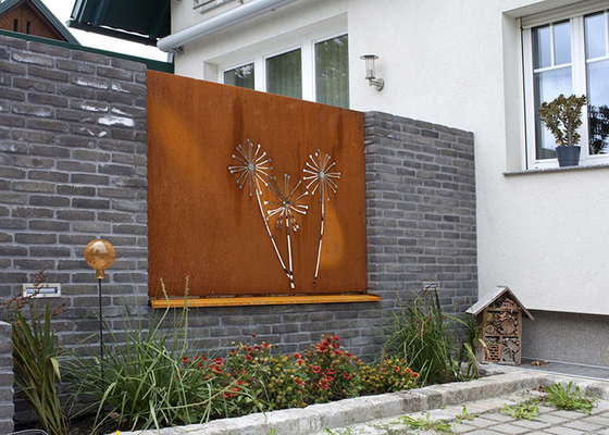 Pemotongan Laser Pola Dandelion Dekorasi Layar Taman Baja Corten