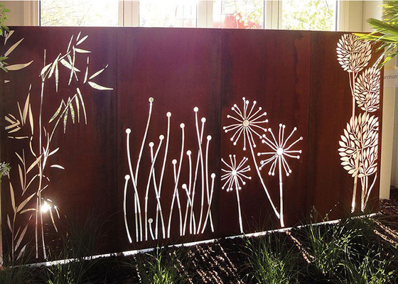 Pemotongan Laser Pola Dandelion Dekorasi Layar Taman Baja Corten