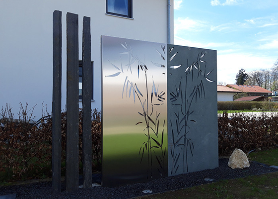 Pola Bambu Ornamen Taman Logam Potong Laser Panel Baja Corten Dekoratif Luar Ruangan
