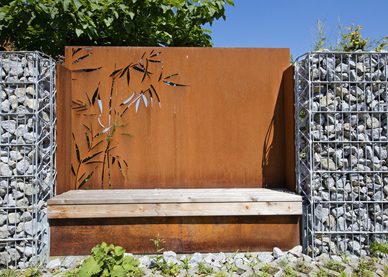 Pola Bambu Ornamen Taman Logam Potong Laser Panel Baja Corten Dekoratif Luar Ruangan