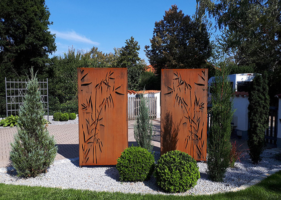 Pola Bambu Ornamen Taman Logam Potong Laser Panel Baja Corten Dekoratif Luar Ruangan
