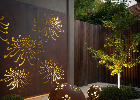 3mm Krisan Pola Ornamen Taman Logam Panel Potong Laser Baja Corten