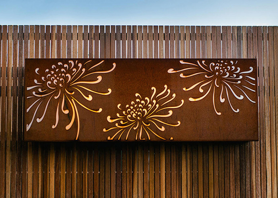 3mm Krisan Pola Ornamen Taman Logam Panel Potong Laser Baja Corten