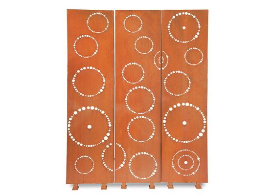 1800x900mm Ornamen Taman Logam Corten Steel Layar Dekoratif Pola Lingkaran