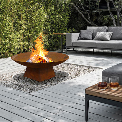 Kayu Berbahan Bakar Bulat Corten Steel Fire Place Hangat Menjaga Penggunaan Taman