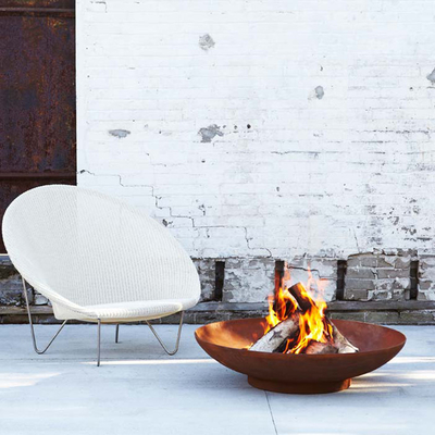 Kayu Berbahan Bakar Bulat Corten Steel Fire Place Hangat Menjaga Penggunaan Taman