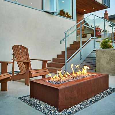 Gas Propana Pemanas Corten Steel Fire Pit 1200 X 600 X 320mm Dekorasi Halaman