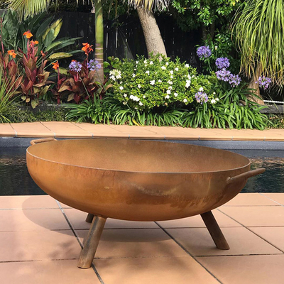Round Corten Steel Fire Pit Taman Dekoratif Corten Steel Fire Bowl
