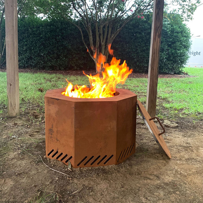 Pemanas Berkemah Pembakaran Kayu Corten Steel Round Fire Pit Di Ruang Tamu Luar Ruangan