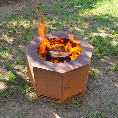 Pemanas Berkemah Pembakaran Kayu Corten Steel Round Fire Pit Di Ruang Tamu Luar Ruangan
