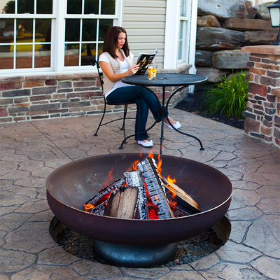 Outdoor Corten Steel Fire Pit Round Rustic Look Untuk Furnitur Taman Atau Halaman