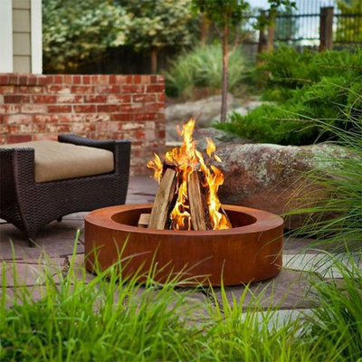Round Outdoor Garden Corten Steel Fire Pit Camping Untuk Pembakaran Kayu Luar