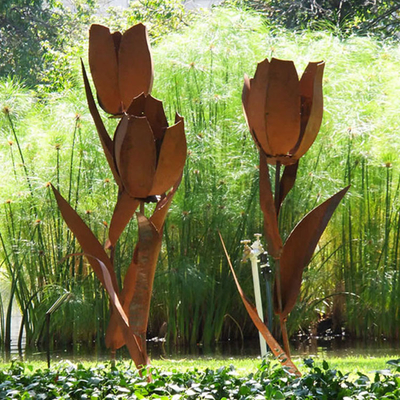 Gnee Garden Tulip Bunga Bentuk Patung Halaman Logam Kustom Untuk Halaman Belakang