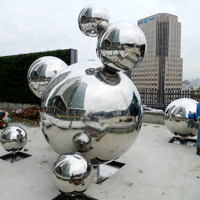 H250cm Sphere Garden Cermin Patung Patung Logam Modern Luar Ruangan