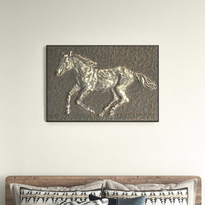 Dekorasi Interior 38 Inch Kuda Lari Logam Dinding Seni Dekorasi Panel Timbul