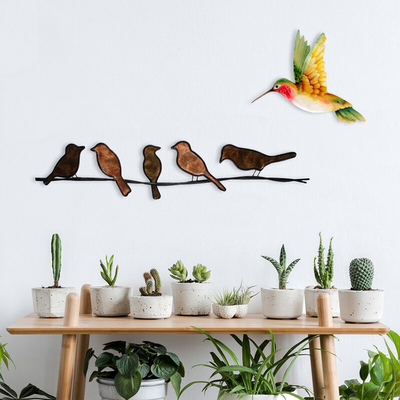 Gnee Garden 6&quot; Tinggi Patung Dinding Burung Logam Kontemporer Dalam Ruangan