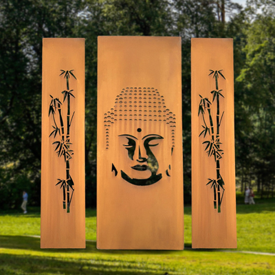 Layar Baja Corten 1500mm GN-SH-204 Laser Cut Privacy Divider Ornamen Taman Logam
